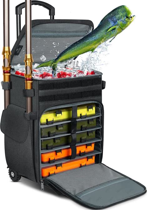 metal tackle box with rod holders|rotating fishing tackle box.